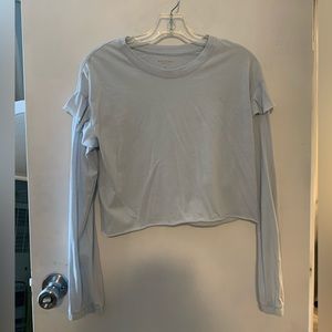 Sky Blue Ruffled Long Sleeve Crop Top